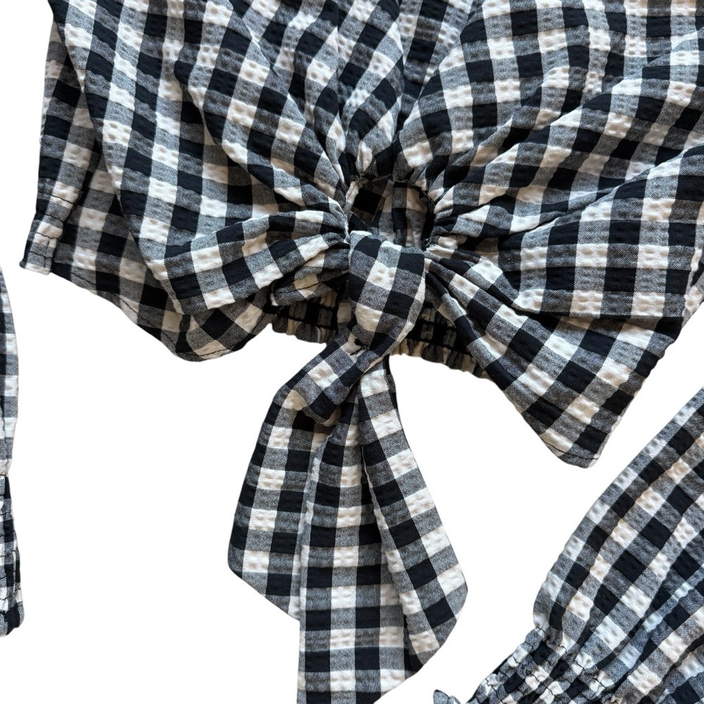 ZARA Women's Black & White Gingham Check Tie Front Key Hole Crop Top M Festival - Picture 4 of 11